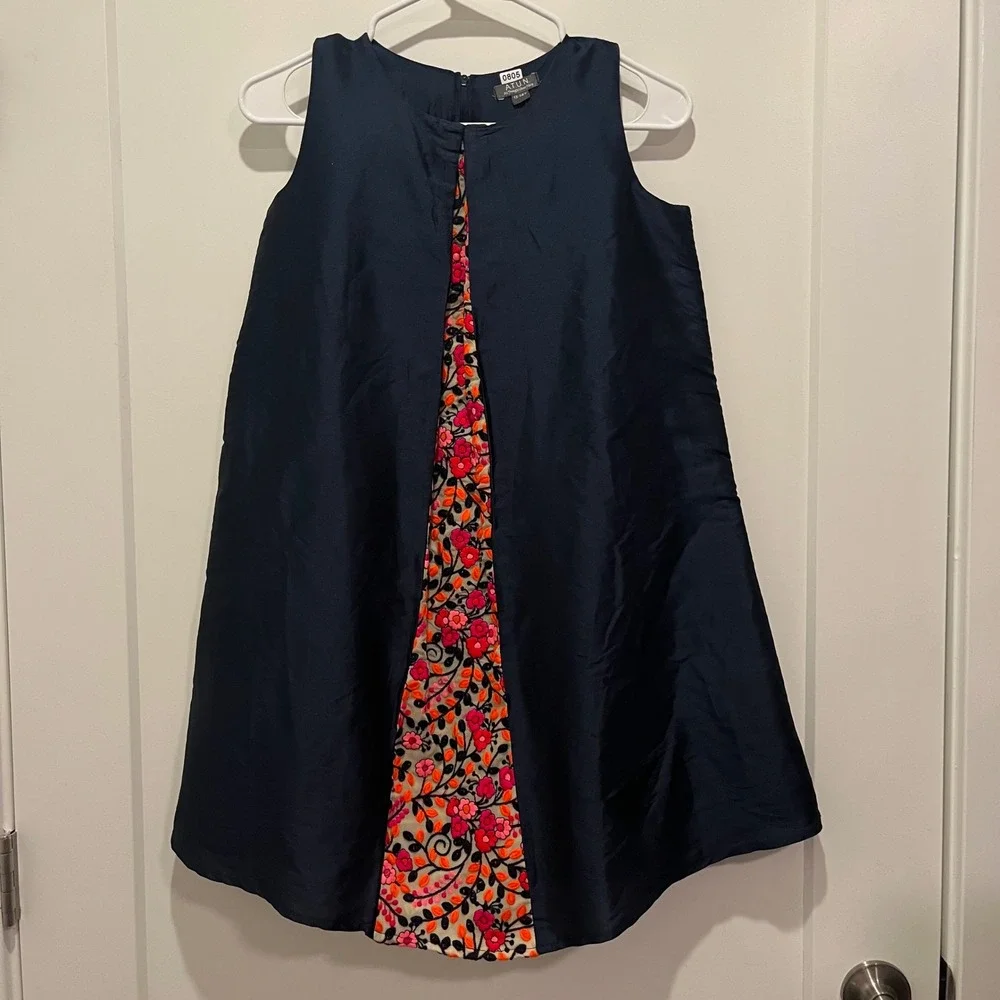 A.T.U.N. Girls Navy Blue Floral Embroidered Sleeveless Party Dress Size 13-14Y
